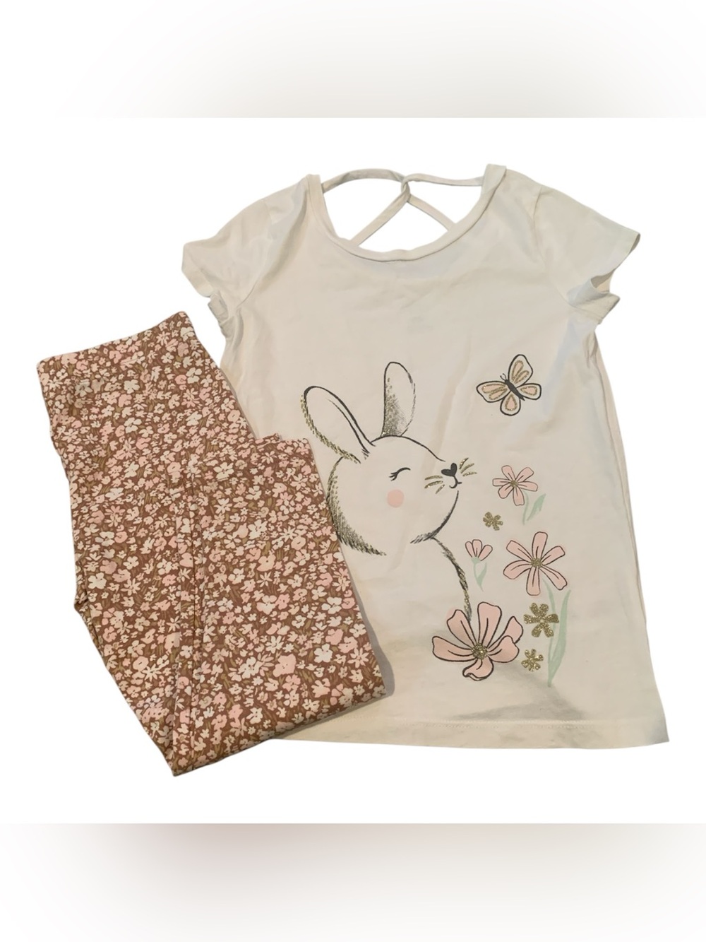 Carter's White Bunny Floral Set with Pink Floral Leggings
